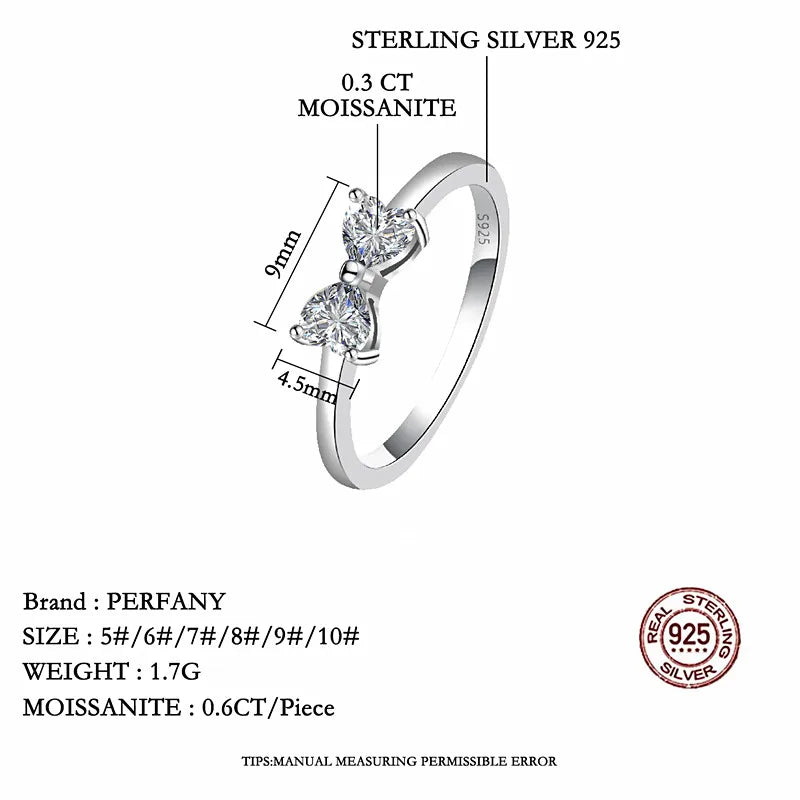 PERFANY 0.6CT Heart-Shaped Cut Moissanite Women's Ring S925 Pure Silver Shiny Laboratory Diamond Fashion Party Jewelry - Madeinsea©