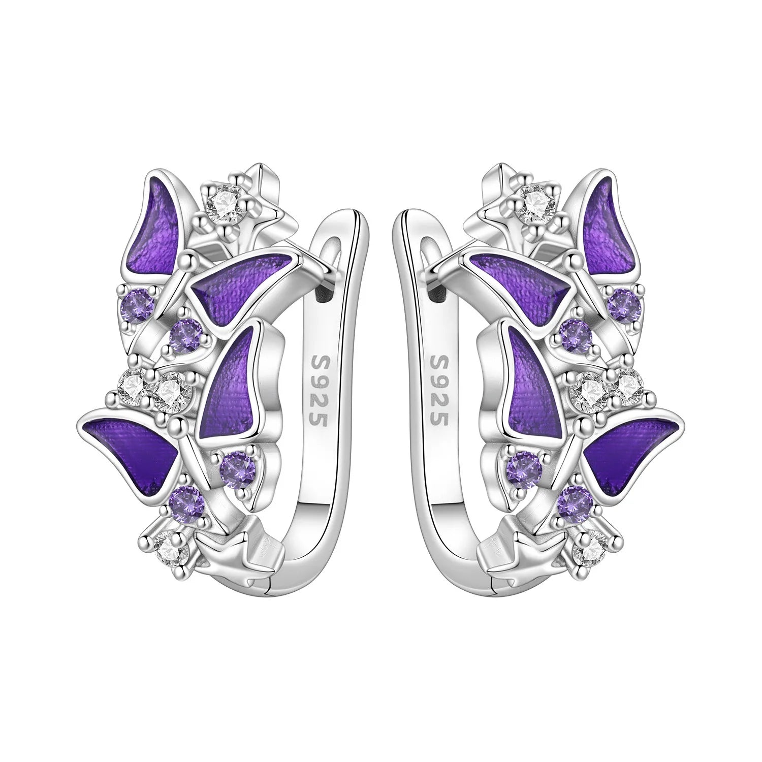 PANPOKI S925 Sterling Silver Golden Cherry Blossom Butterfly Earrings Hoop Earrings For Women Jewelry Original Party Gifts