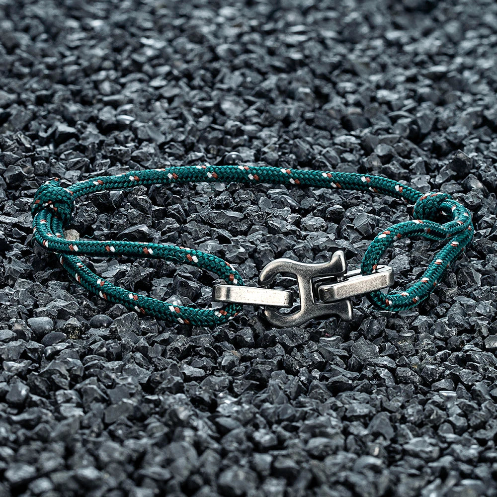 MKENDN Punk Style Vintage Oxidized Black Horseshoe Buckles Chain Link Rope Bracelet For Men Women Stainless Stell Jewelry Gifts