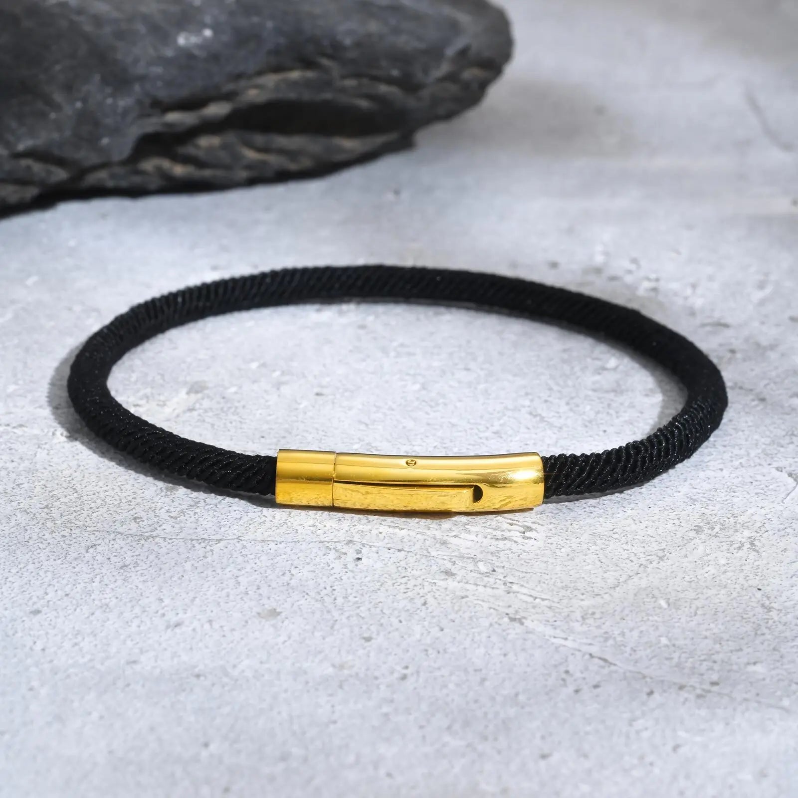 Bracelet Vnox Simple Classic noir à maillons en corde de Milan pour hommes et garçons, fermoir à boucle en acier inoxydable, bijou de poignet