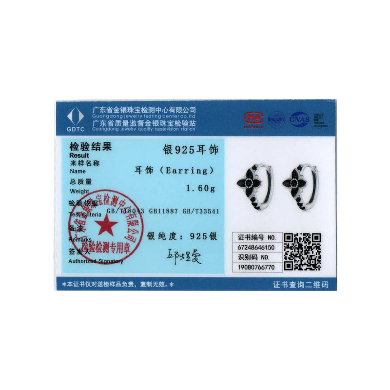 BISAER Boucles d'oreilles à tige en argent sterling 925 véritable avec fleur de nuit vintage en émail noir pour femme, bijoux fins de fête