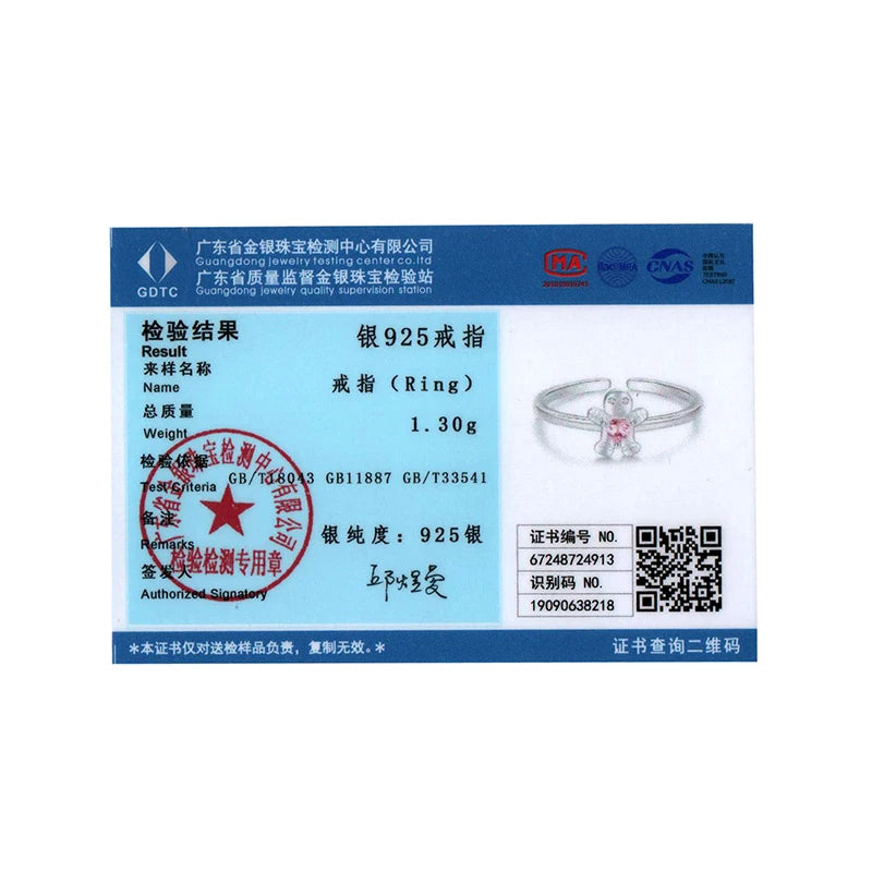 Bague ouverte en argent sterling 925 BISAER en forme de bonhomme en pain d'épices, taille réglable 5 à 9, plaquée or blanc pour femme, bijoux fins de fête