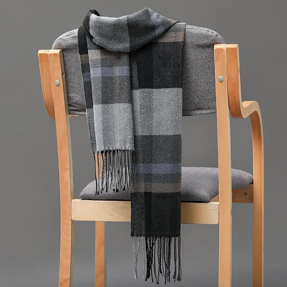 Men's Scarf Winter Thick Warm Plaid Fringed Tassels Cashmere Business Long Scarf Wraps Camping Hiking Scarf Shawl Classic Scarf