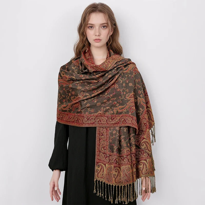 Autumn Winter Scarf Women Pashmina Shawls Cashmere Blanket Paisley Warm Thick Chunky Stoles Lady Elegant Poncho Outdoor Bufanda