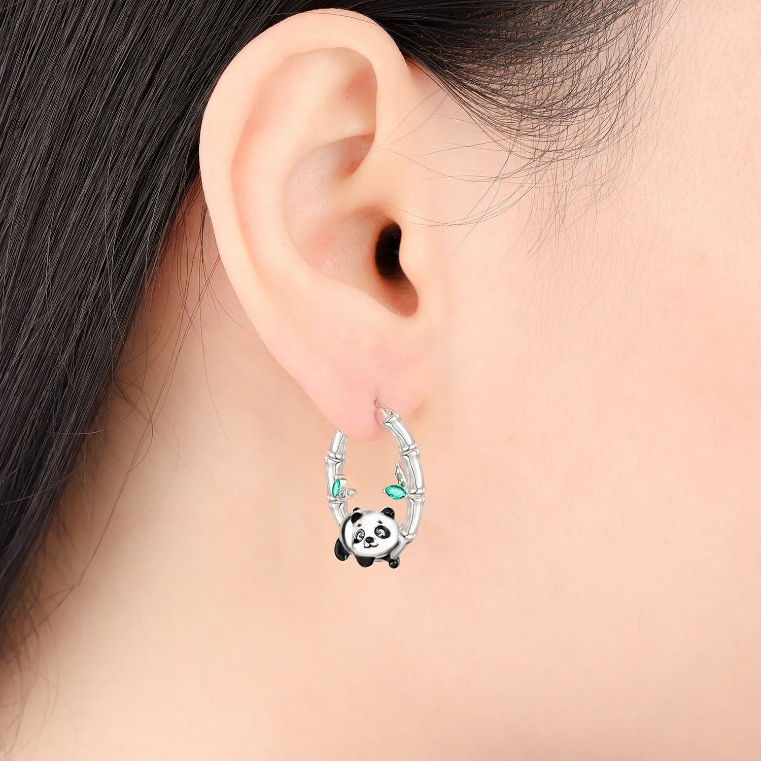PANPOKI S925 Sterling Silver Cute Panda Animals Earrings Hoop Earrings For Women Jewelry Original Party Trendy Gifts
