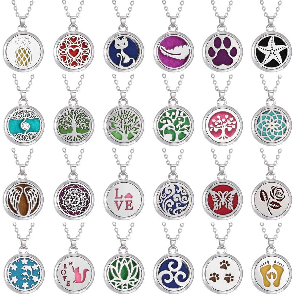 Tree of Life Aromatherapy Necklace Perfume Essential Oil Diffuser Alloy Stainless Steel  Locket Pendant Aroma Diffuser Necklace - Madeinsea©