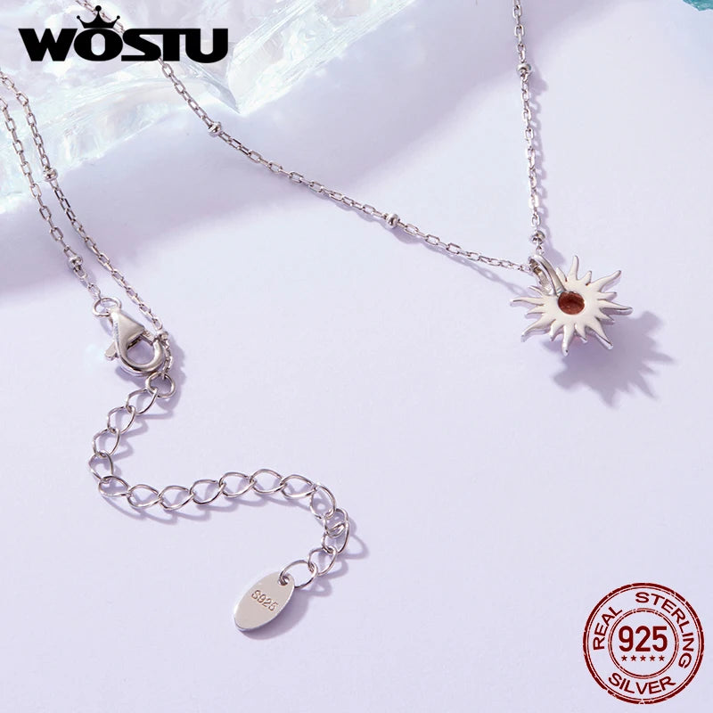 WOSTU 925 Sterling Silver Lucky Strawberry Crystal Necklace Fluorite Sun Fold Wear Chain for Women Girl Party Gift Fine Jewelry