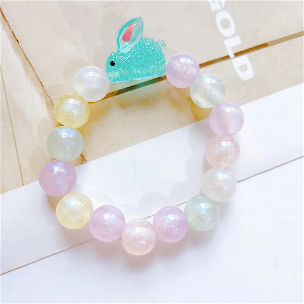 Cute Resin Luminous Rabbit Bead Bracelet Fashionable Women's and Girls' Acrylic Bracelet Accessories Wholesale