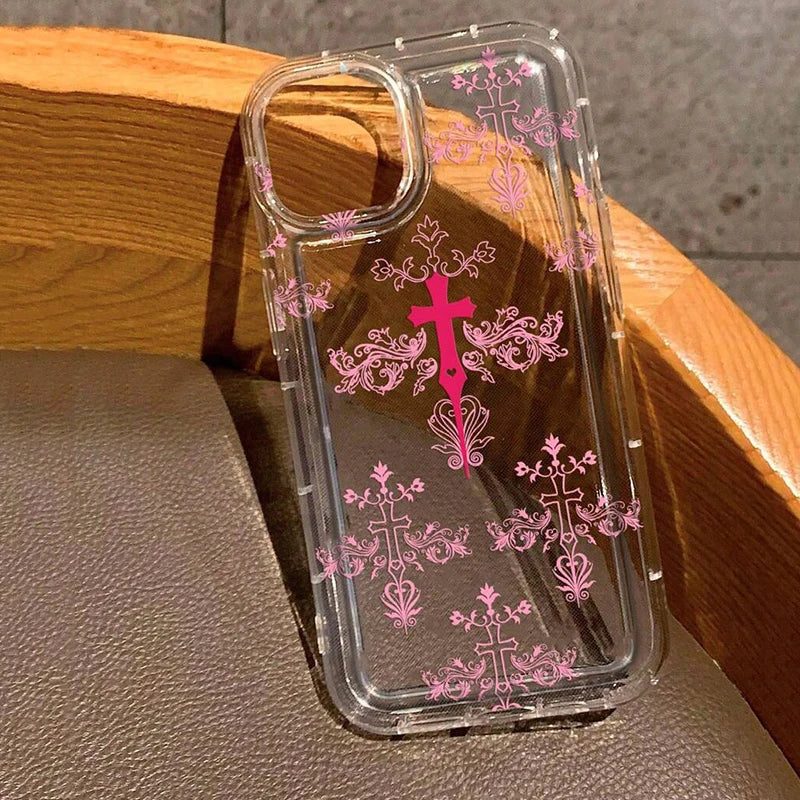 Pink Punk Style Cross Flower Print Clear Case for Xiaomi Mi 11 12 Lite 5G 12X 12 13 13T 14 Pro Poco X6 X3 F5 Back Cover Caqa
