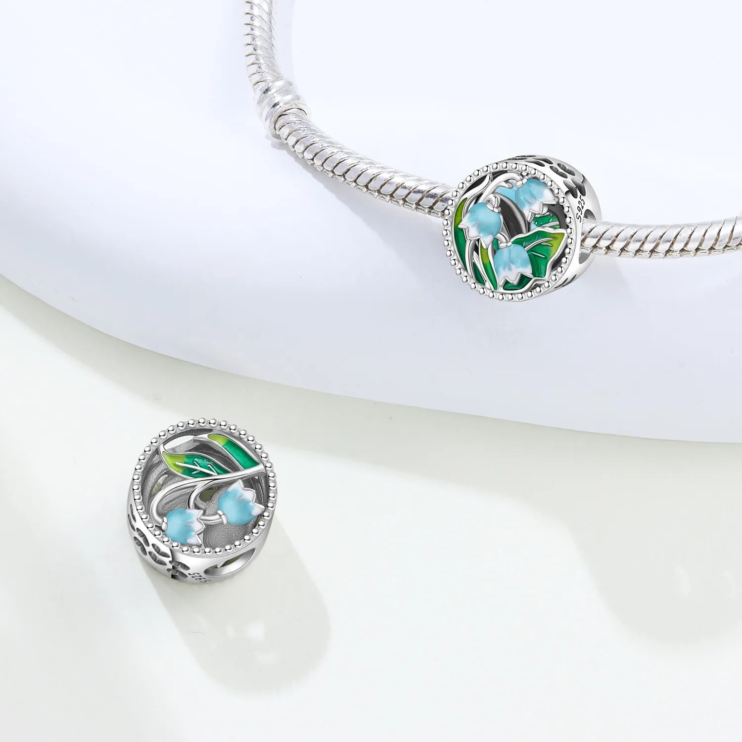PANPOKI 925 Sterling Silver Green Linglan Flower Pendant Beads Original Pendants Bracelet Charm Jewelry Party DIY Trendy Gifts