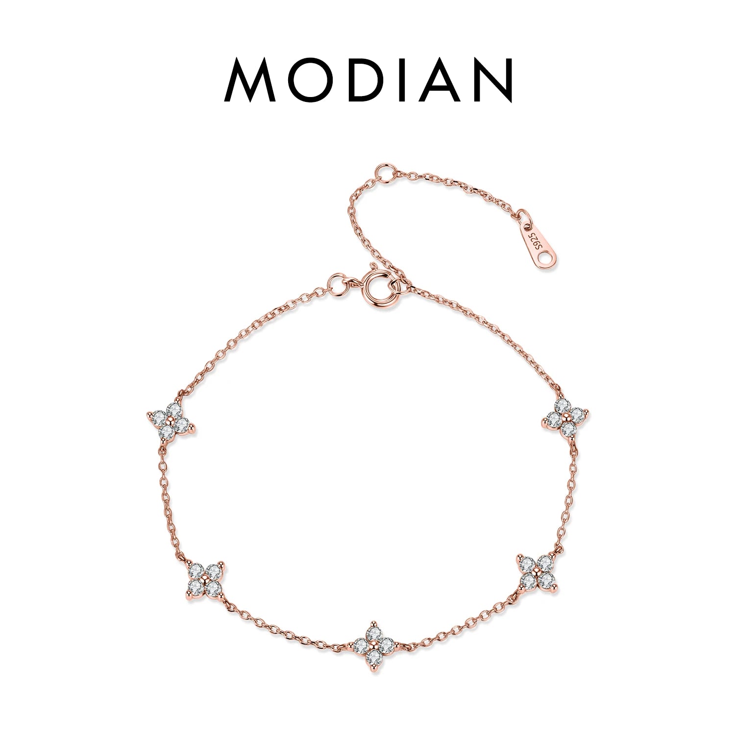 MODIAN 925 Sterling Silver Trendy Exquisite Four-Leaf Clover Clear CZ Charms Bracelet For Women Fine Jewelry Accessories