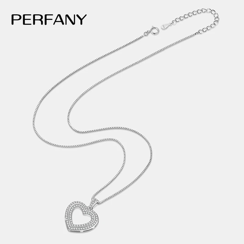 PERFANY Full Moissanite Heart Necklace for Women S925 Pure Silver Sparkling Double layered Heart Pendant Sweet Luxury Jewelry