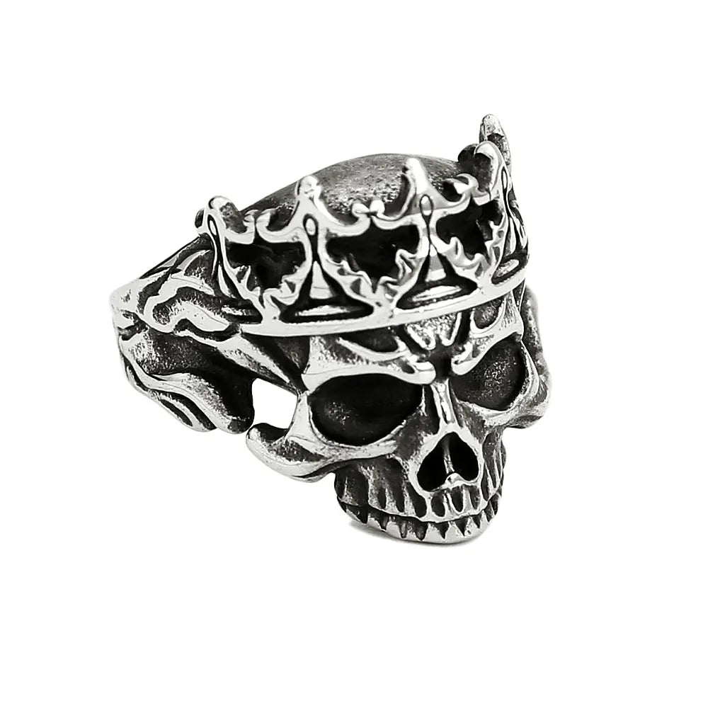 Gothic Vintage Stainless Steel Crown Skull Ring For Men Boys Punk Skull Rings Hip Hop Biker Mens Fashion Jewelry Gift Wholesale