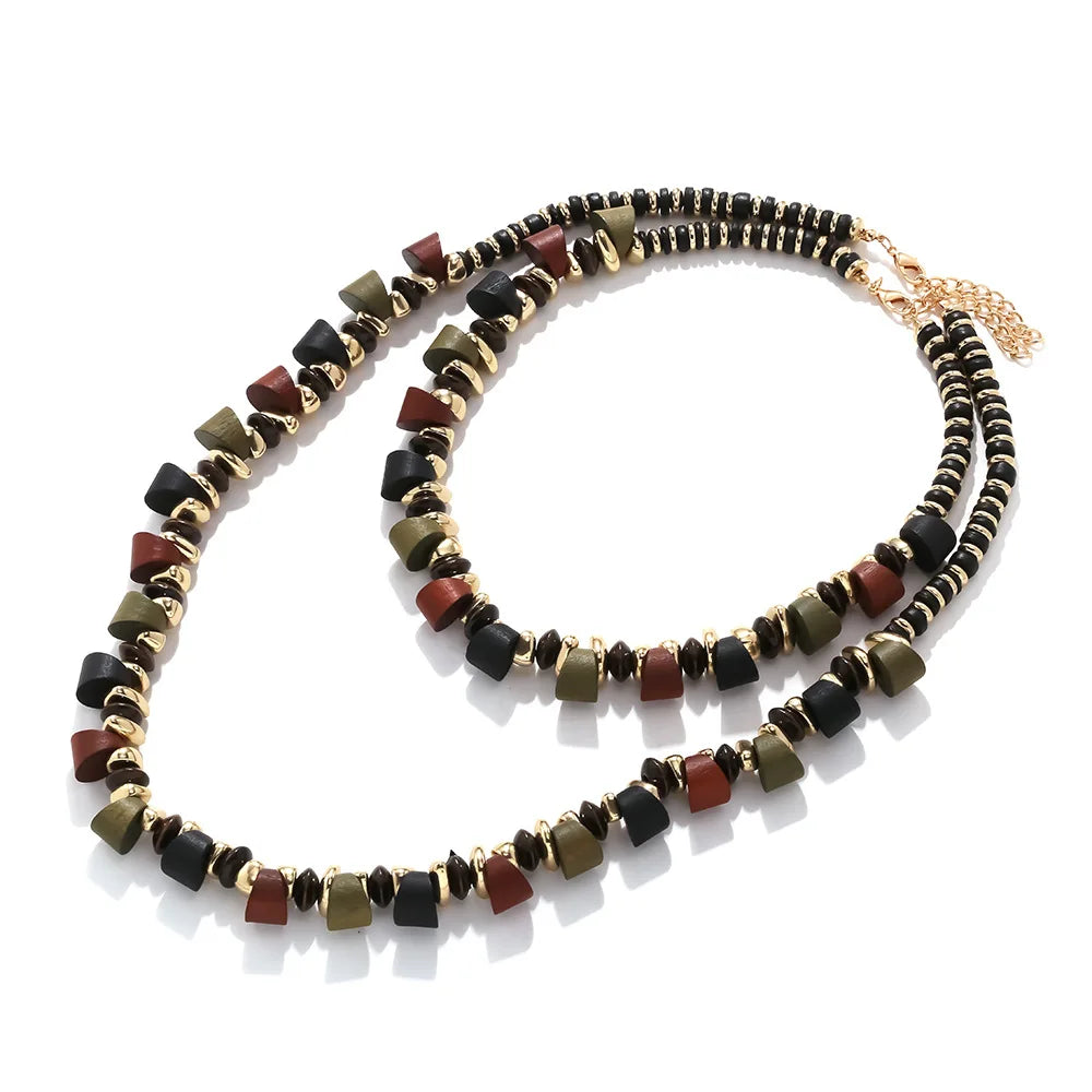Zvoijio New 2025 Handmade Geometric Wood Beaded Resin Chain Necklace