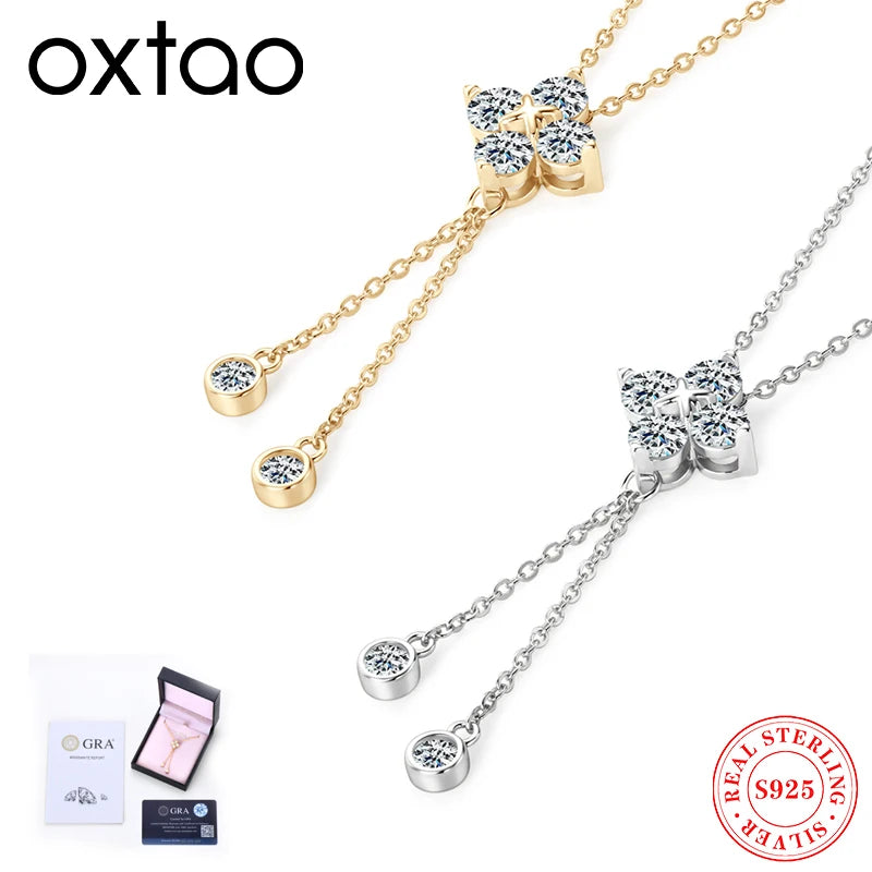 Moissanite four-leaf clover pendant necklace tassel hanging necklace women's 925 sterling silver jewelry gift GRA certificate