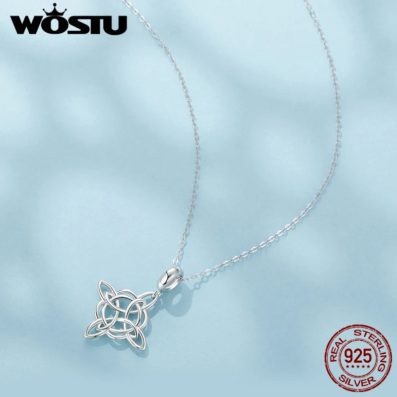 WOSTU 925 Sterling Silver Celtic Knot Necklace, Eternal Love Pendant Necklace Unisex Irish Jewelry for Valentine's Day/Christmas