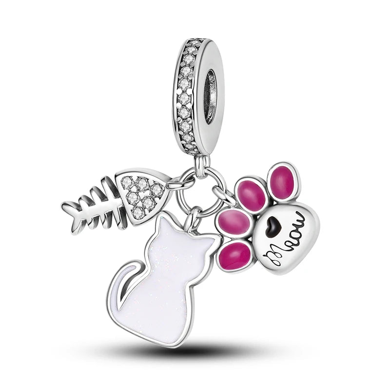 New Original Charms Beads Pendant 925 Silver Sterling Dog Cat Firefly Butterfly Dragonfly Charm For Woman Fashion Jewelry Making
