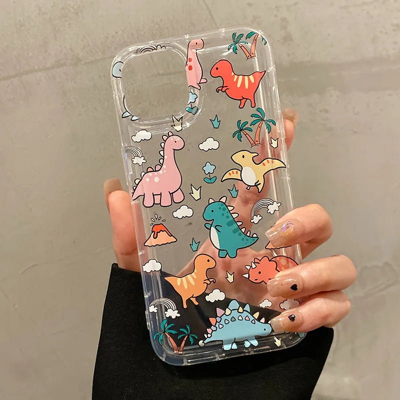 Cute Dinosaur Phone Case For iPhone 17 16 Case iPhone 15 Pro 13 11 12 14 Pro Max XR XS X 7 8Plus SE2 17Air Cartoon Animals Cover