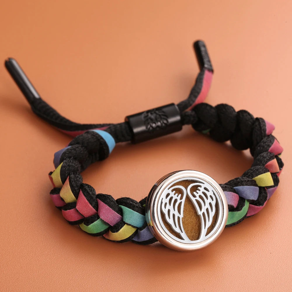Colorful Braided Leather Aromatherapy Bracelet Bangle Tree of Life Essential Oil Diffuser Perfume Locket Bracelet Aroma Jewelry