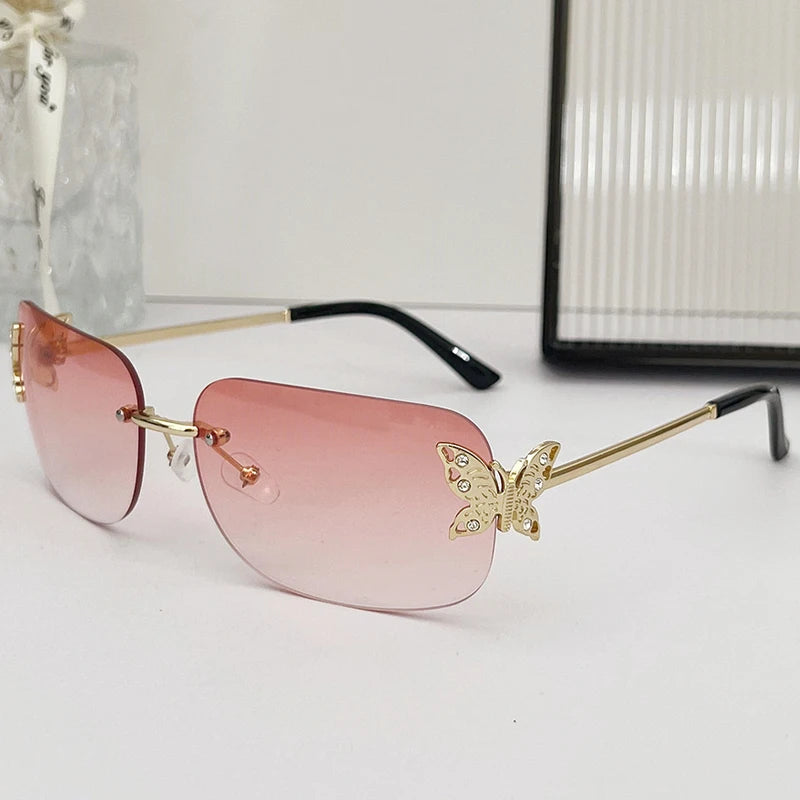 2025 Y2K Luxus Marke Designer Randlose Quadratische Sonnenbrille Frauen Für Weibliche Trendy Sonnenbrille Diamant Schmetterling Punk Shades UV400