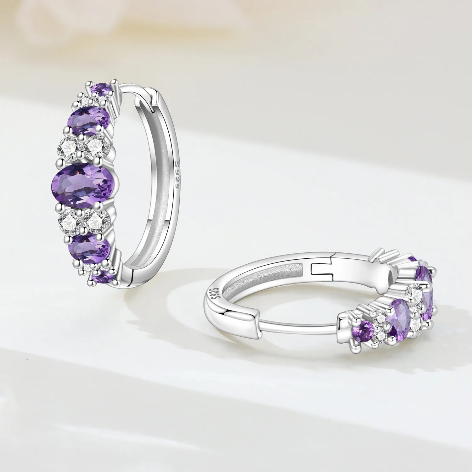 PANPOKI S925 Sterling Silver Geometric Purple Gradient Earrings Versatile Hoop Earrings For Women Jewelry Original Party Gifts