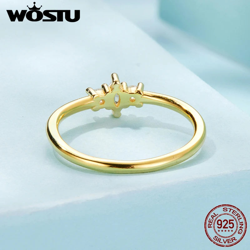 WOSTU 925 Sterling Silver Marquise Round Mini Cubic Zirconia Stackable Rings Plated gold for Women Anniversary Fine Jewelry Gift