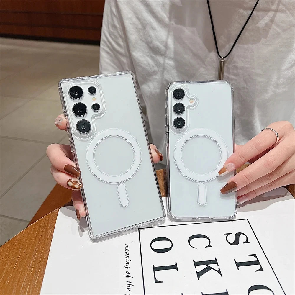 Original Magsafe Magnetic Case for Samsung Galaxy S25 S24 S21FE S22 Plus S23 Ultra Plus Wireless Charging Shockproof Clear Cover