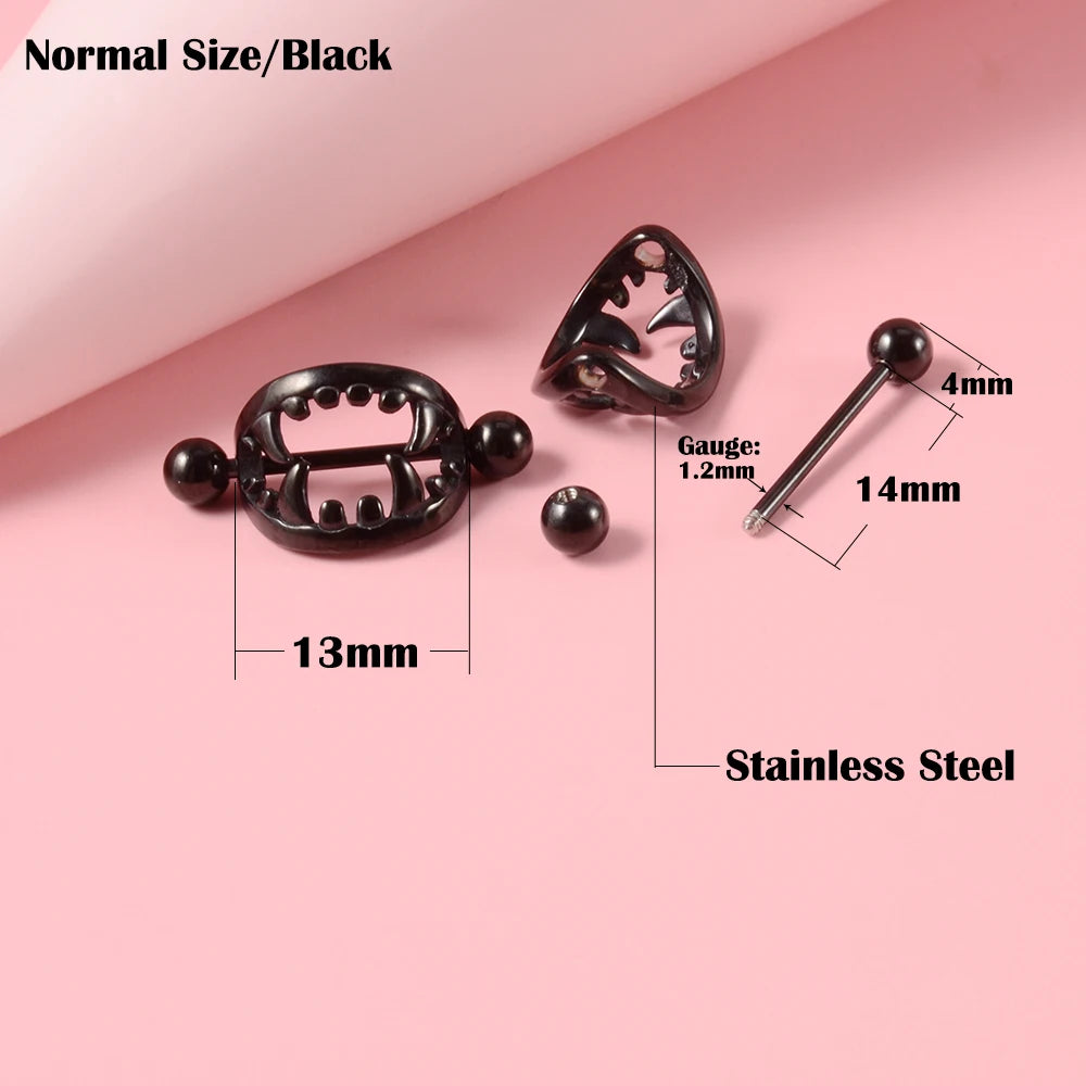 2Pcs 14G Sexy Teeth Nipple Ring Shield Cover Barbell Nipple Piercing Bar for Women Surgical Steel Breast Body Piercing Jewelry