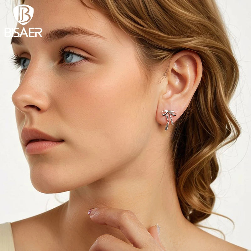 BISAER 925 Sterling Silver Mermaid Stud Earrings Blue Gradient Enamel process Stud Ear for Women Party Fine Jewelry Holiday Gift