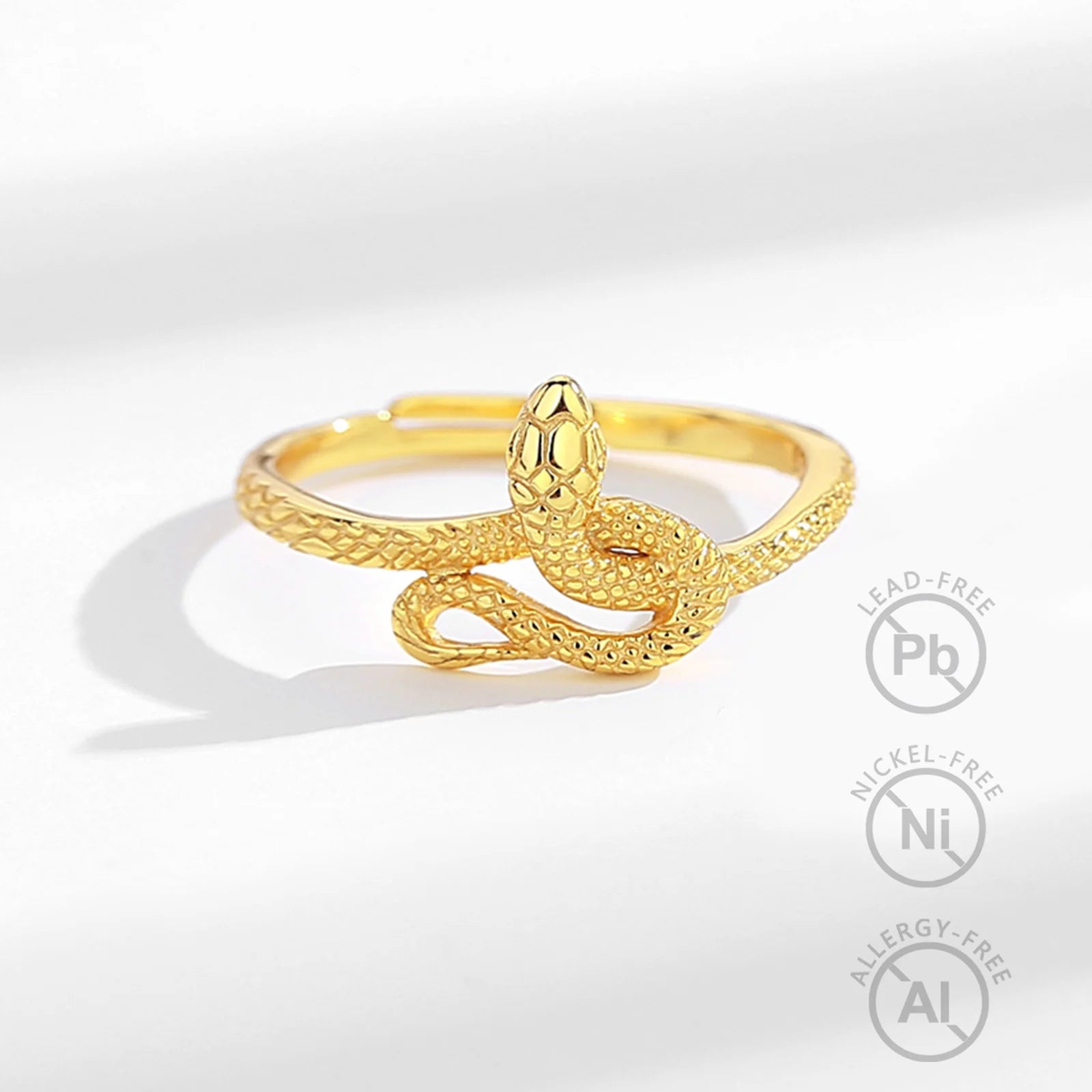 Eudora 925 Sterling Silver Snake Adjustable Ring for Women Man 18K Gold Textures Cobra Punk Ring Personalized Jewelry Party Gift