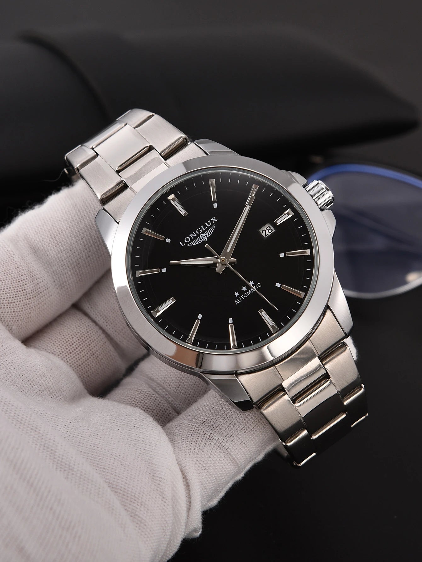 Automatic watch business minimalist modern style date mechanical watches stainless steel waterproof luminous mens watch men gift