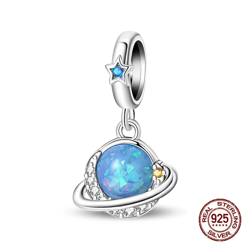 100% 925 Sterling Silver Glowing Planet Zircon Flower Fairy Four Leaf Clover Charms Bead Fit Original Bracelets DIY Jewelry Gift