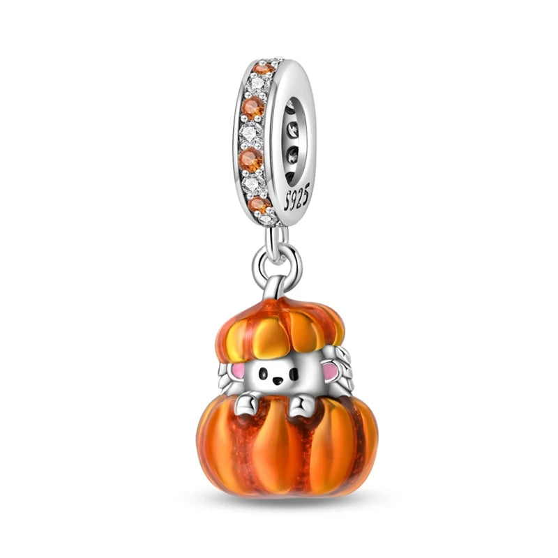 New 925 Sterling Silver Charm Beads Pendant Pumpkin Maple Leaf Autumn Series Charms Fit Original Bracelets Fine Jewelry