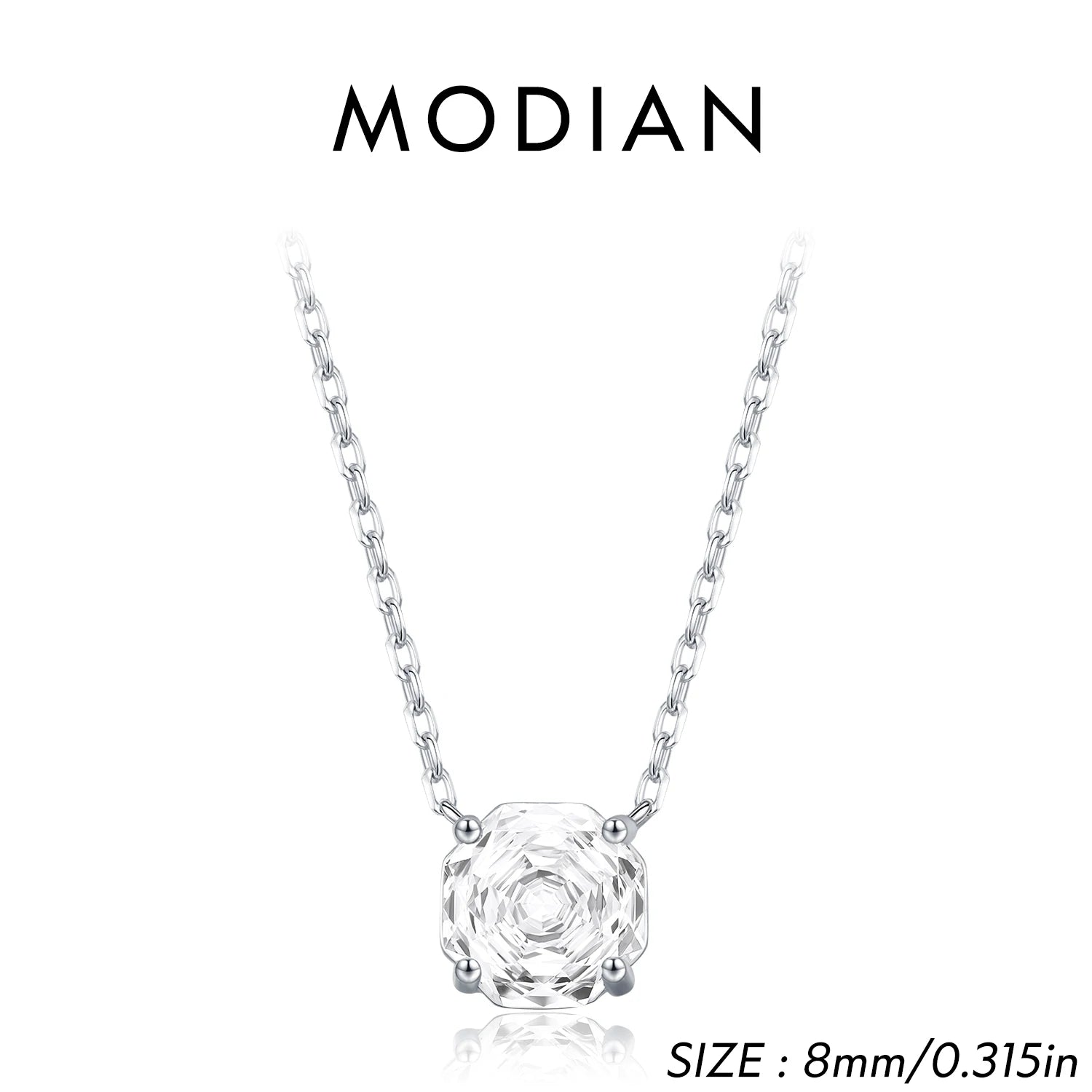 MODIAN 925 Sterling Silver Fashion Octagon Rose Cut Clear Cubic Zirconia Pendant Necklace For Women Fine Jewelry