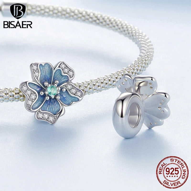 BISAER 925 Sterling Silver Butterfly Flower Silicone Charm Bead Dragonfly Crab Pendant For Women Girl DIY Bracelets Fine Jewelry