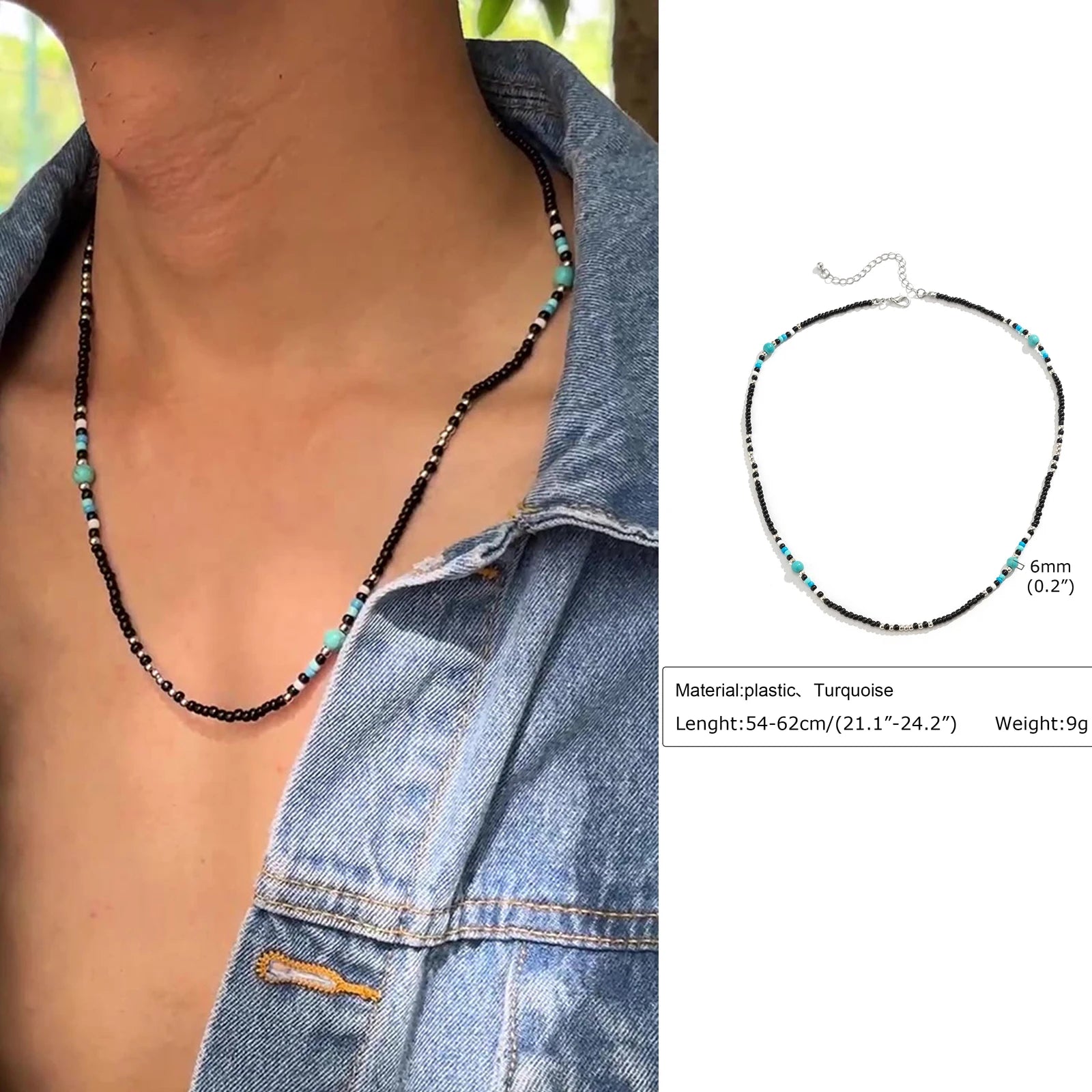 Synthetic Turquoise Necklaces for Men Boys,Natural Stone Mini Beads Necklaces,Summer Beach Bohemian Male Jewelry Gift