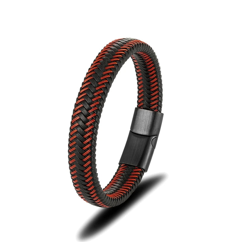 MKENDN Punk Men Jewelry Red Braided Leather Rope Bracelet Black Matte Magnetic Buckle Bracelets Men Wristband Pulsera Hombre