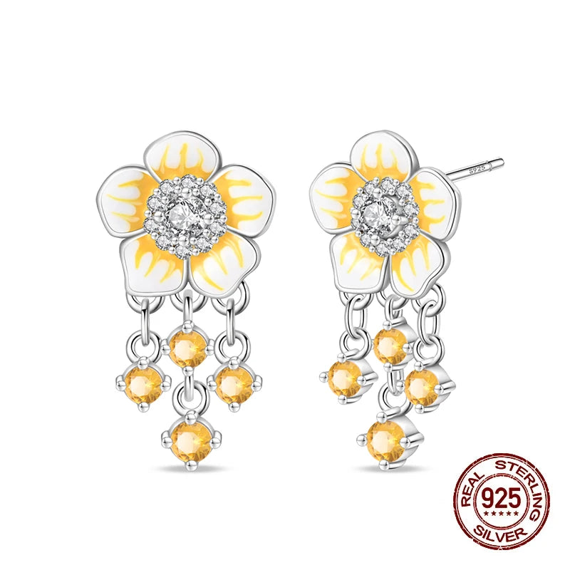 Springtime Earring For Women 925 Sterling Silver Bee Magritte Flower Butterfly Double Hoop Earrings Jewelry Fine New Year Gift