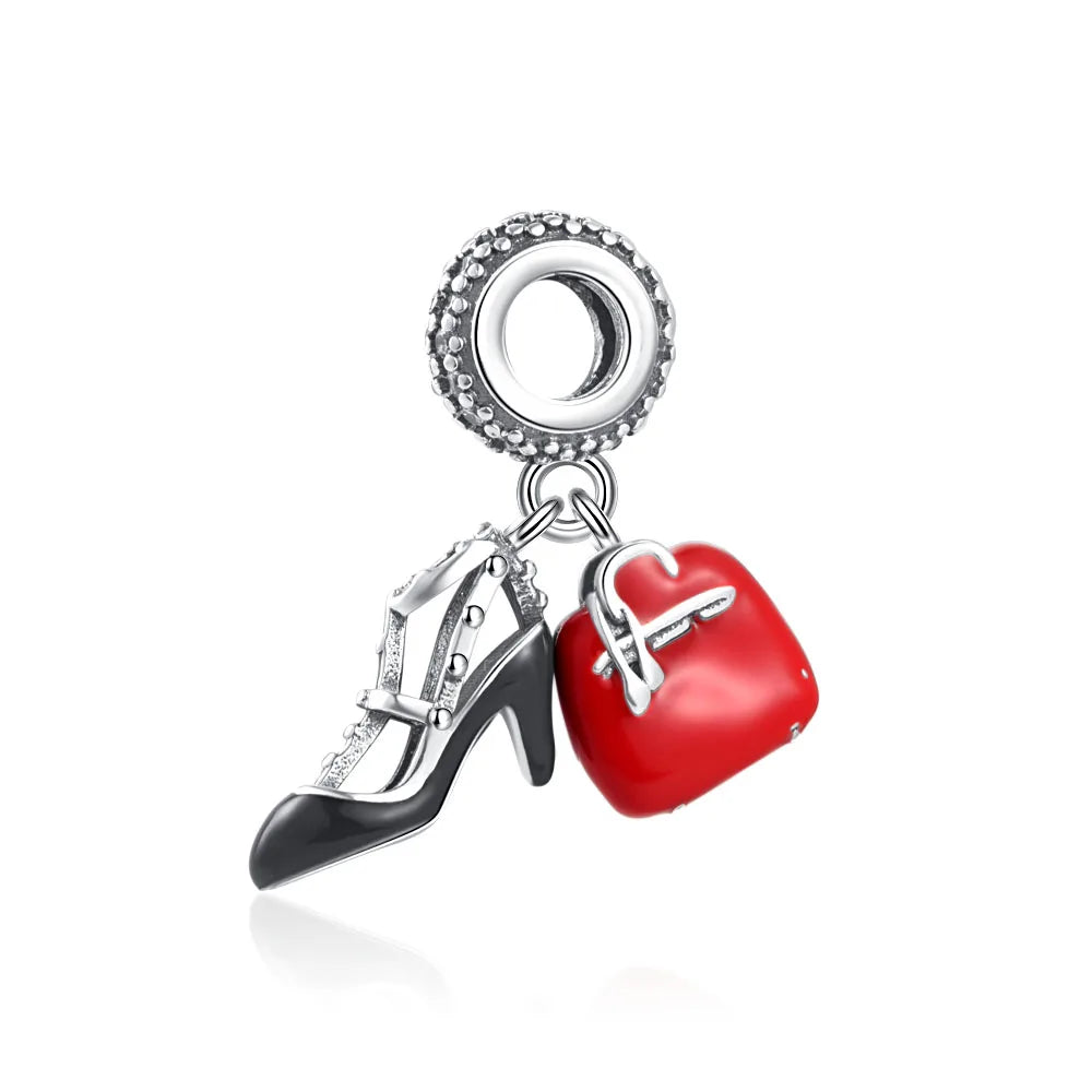 New Original 925 Silver Plated Accessories Fashion Charm Perfume High Heels Bead Fit Pendant Bracelet For Women DIY Jewelry Gift