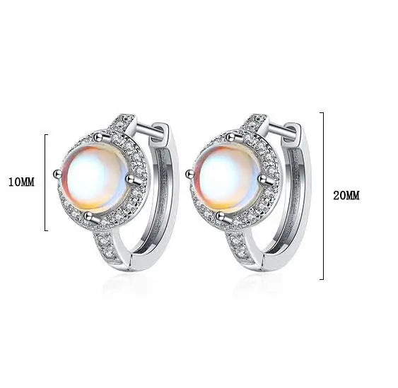 Round Cut Natural Colorful Moonstone 925 Sterling Silver Hoop Earrings for Women Gemstone Statement Jewelry Aretes De Mujer