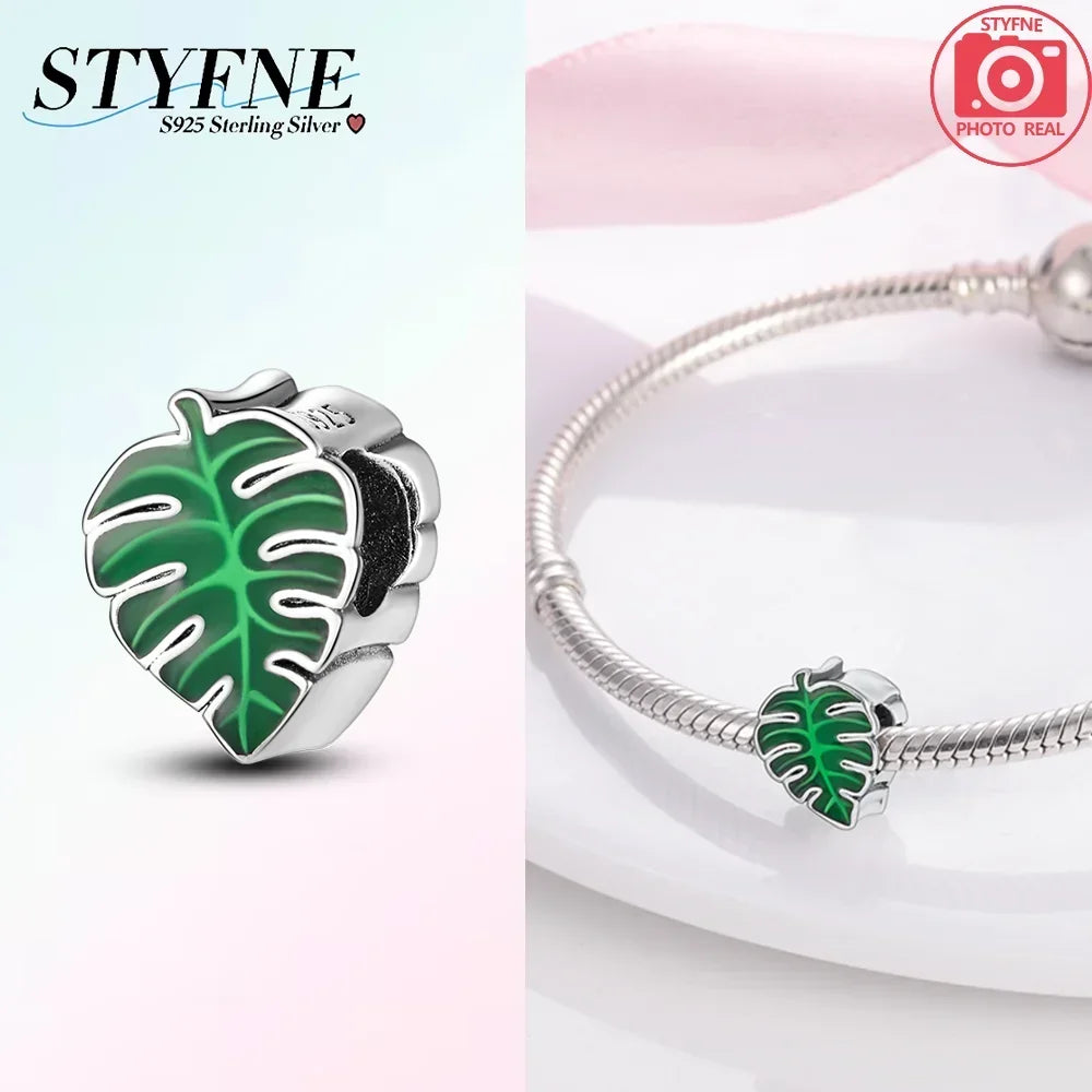 925 Sterling Silver Green Series Tree Cactus Leaves Pendant DIY Charm Beads Fit Original Bangle Charms Bracelet Women Jewelry