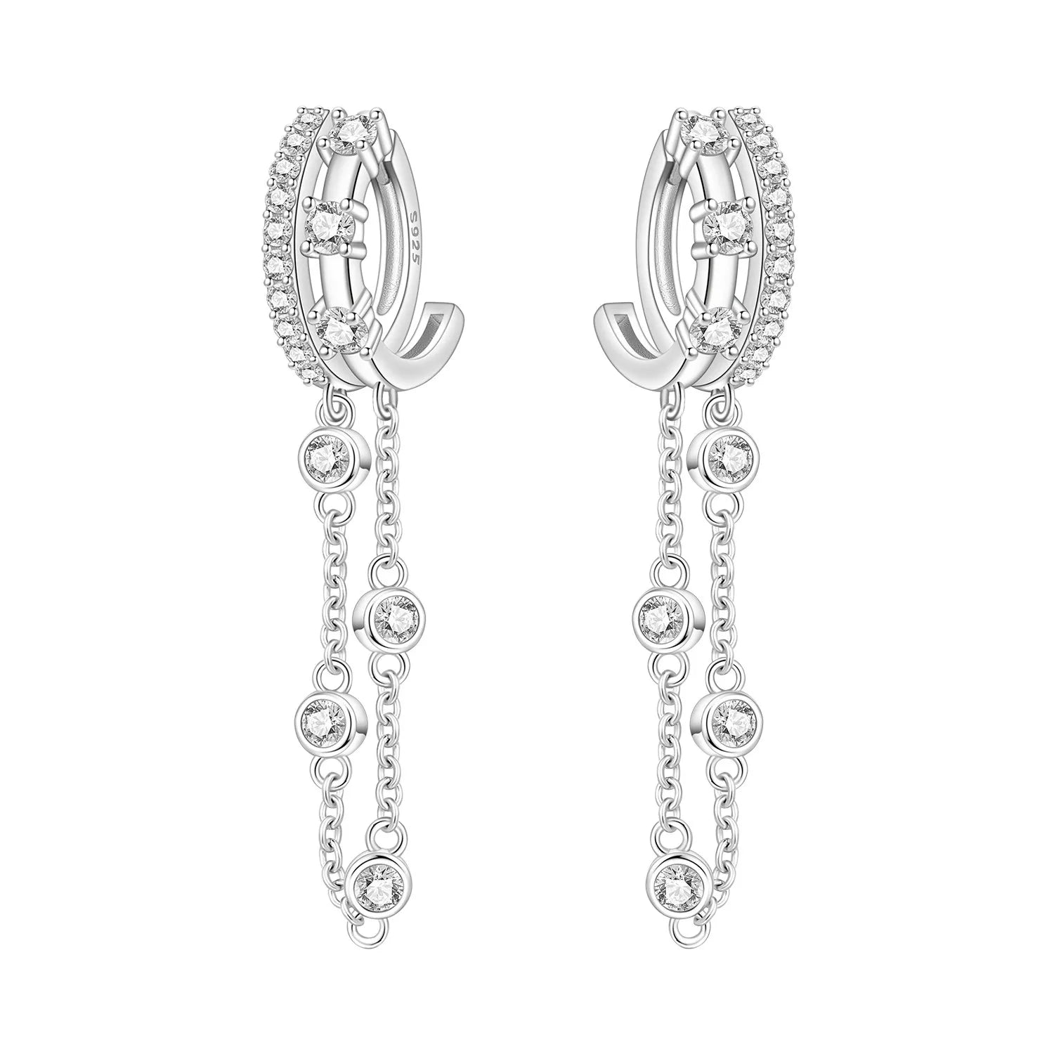 PANPOKI 925 Sterling Silver Simple Double-layer Tassel Drop Earrings Women Earrings Charm Versatile Party Jewelry Trendy Gifts