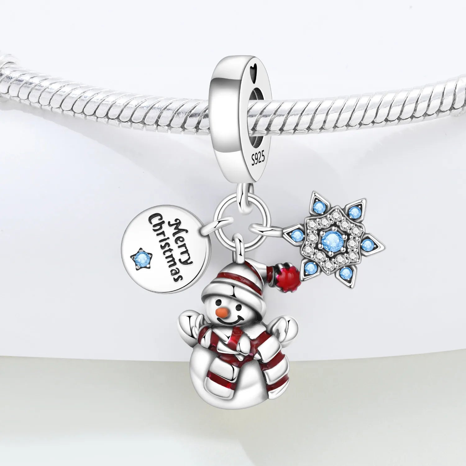 PANPOKI 925 Sterling Silver Snowman Snowflake Pendants Bracelet Charms Fit Women Jewelry Party Beads DIY Trendy Gifts