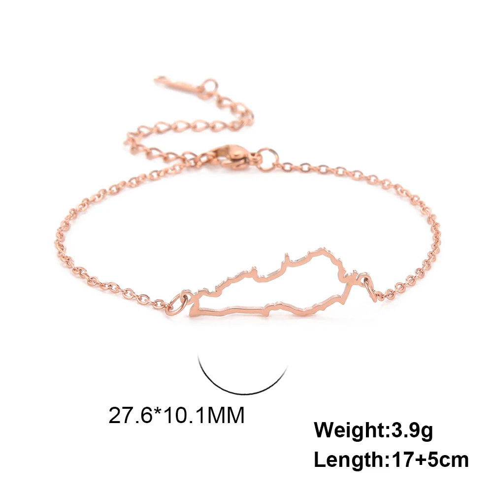 Hollow Syria Map Egypt Lebanon Yemen Map Bracelet Stainless Steel Gold Color Bracelet for Friend Memorial Gift