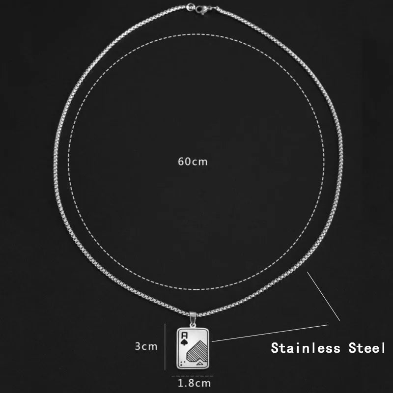 Hiphop Rock Playing Cards Necklace For Men 24Inches Stainless Steel Cuban Chain Collar Locomotive Cool Riding Neck Accessories