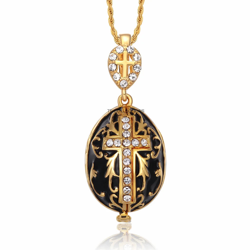 ERÖFFNETE YAFFIL Ei-Anhänger Halskette Kreuz Handgefertigter Vintage-Schmuck Emaille Jesus Luxus Charm Kristall Strass Piercing Geschenke für Frauen
