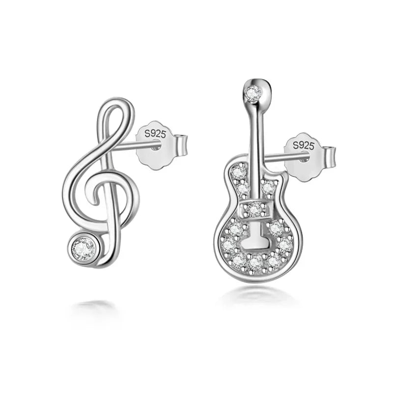 TrustDavis Real 925 Sterling Silver Fashion Asymmetric Guitar Notes Stud Earring For Women Wedding Minimalist Fine Jewelry DB110