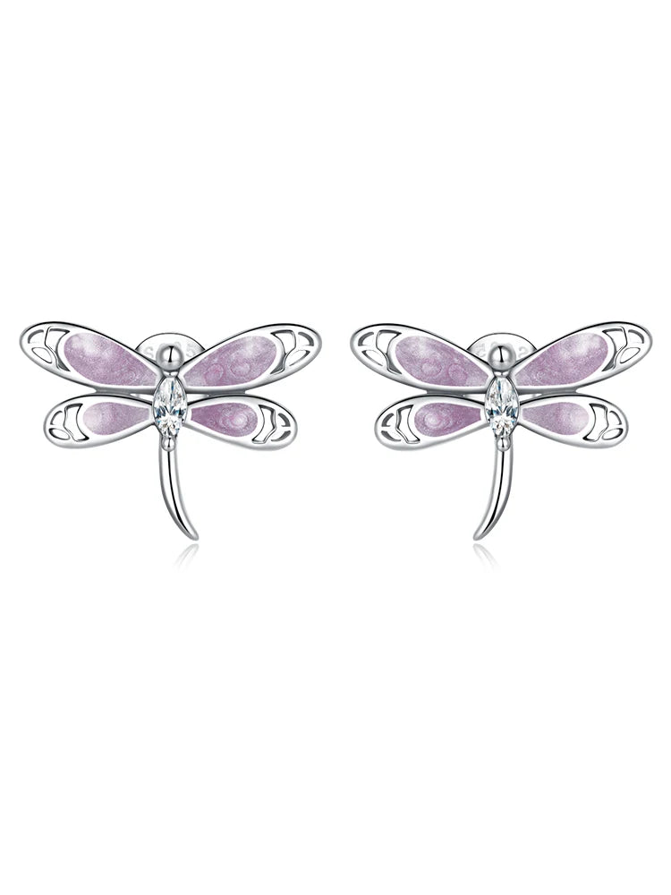 WOSTU 925 Sterling Silver Moonlight Butterfly Stud Earrings The Wings of Dragonfly Vivid for Women Birthday Fine Jewelry Gift