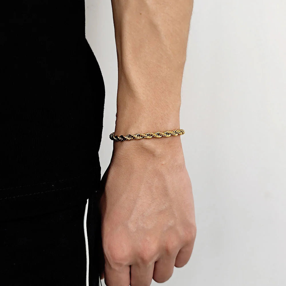 Hip Hop Stainless Steel Twist Chain Men Bracelet Retro Gold Color Fashion Bracelet For Women Trendy Jewelry Accessories