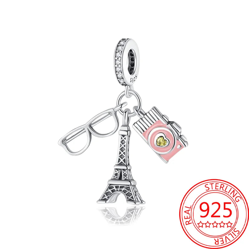925 Sterling Silver Paris Tower Aircraft Travel Charm Pendant Beads Fit Charm Original Bracelet for Women Jewelry Making